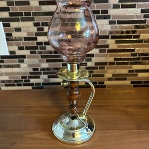 Vintage Home Interiors Wood &  Brass Wall or Table Sconce Candle Holder